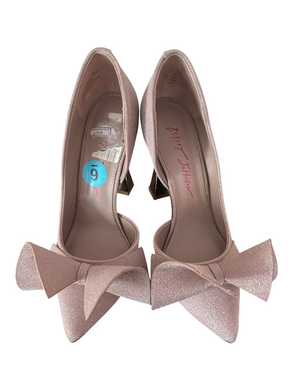 Betsey Johnson Glitter Blush Pink Pointed-Toe Bow Pumps